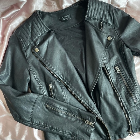 Topshop | Faux Leather Peplum Biker Jacket - Picture 4 of 12